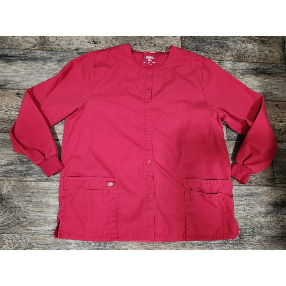 Dickies Scrubs EDS Signature Snap Front Warm Up Jacket top long sleeve Red Large